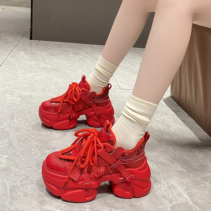 网红时尚亮片婚鞋老爹鞋女厚底2025秋季新款透气百搭休闲运动鞋子