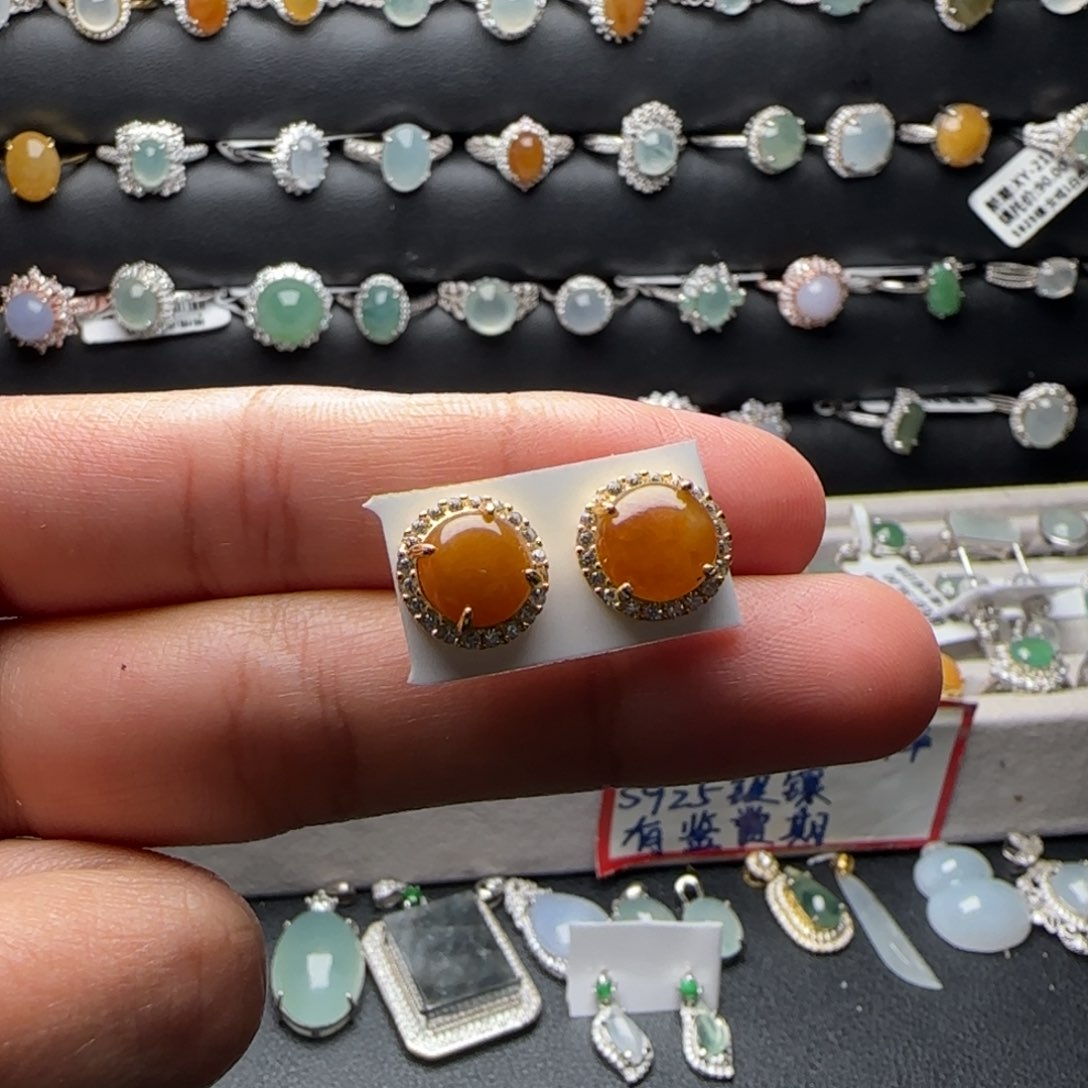 翡翠戒指银S925镶嵌天然缅甸A货翡翠