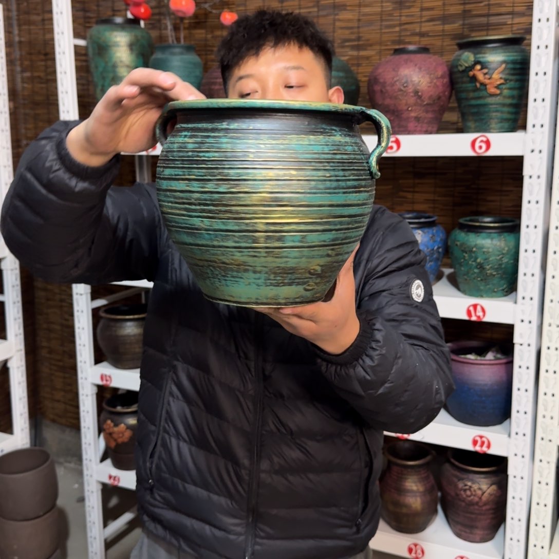 红陶红陶浮雕花盆炸炸炸