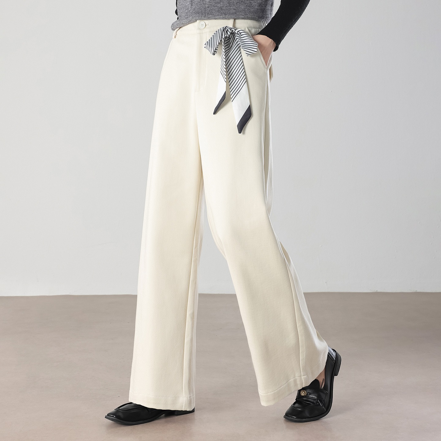 显高显瘦老钱风高腰阔腿西装裤42505016