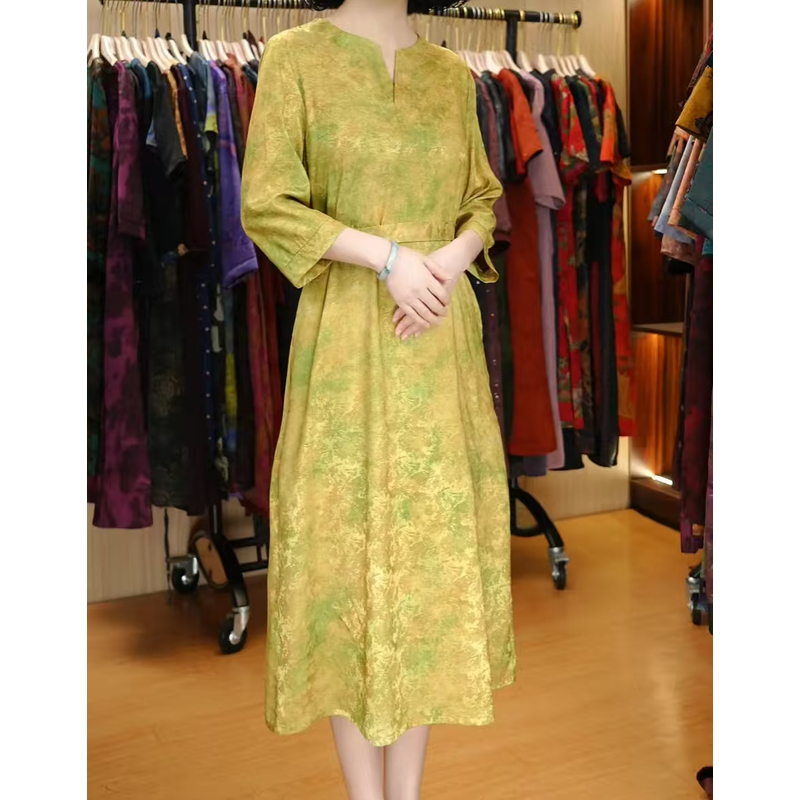 绿-琉璃绿韵裙  时尚轻奢亲肤透气中长款连衣裙