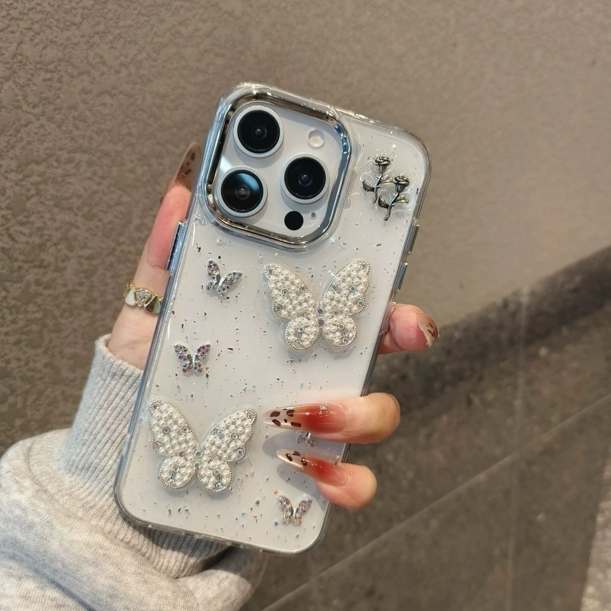玫瑰蝴蝶花适用苹果16ProMax手机壳iphone15防摔14网红女13可爱