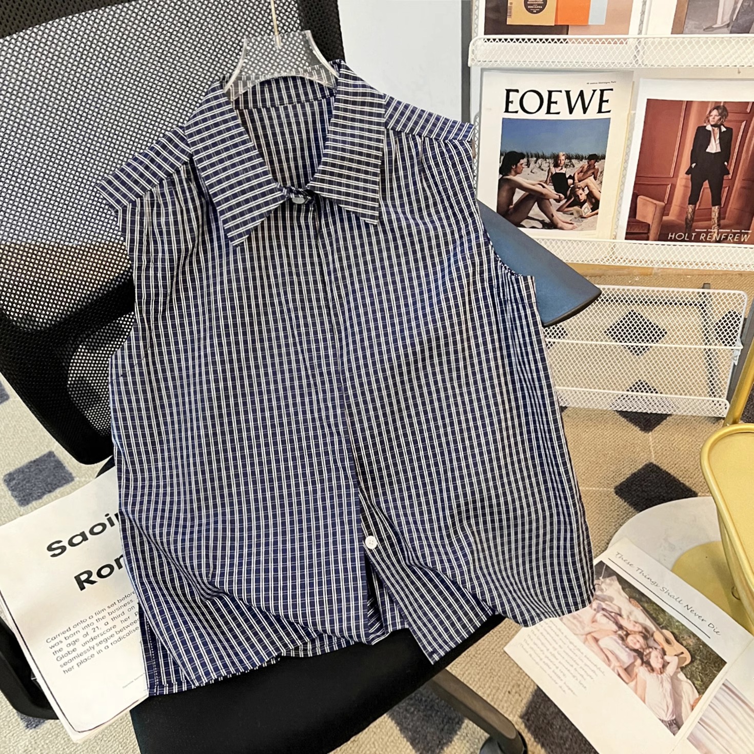 高品【叠搭伴侣】叠穿无袖衬衫背心女打底衫新款polo翻领内搭马甲