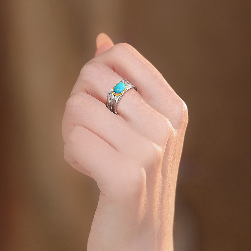 绿松石羽毛戒指 s925银 小众品质珠宝多样性发货 发其一 00312565