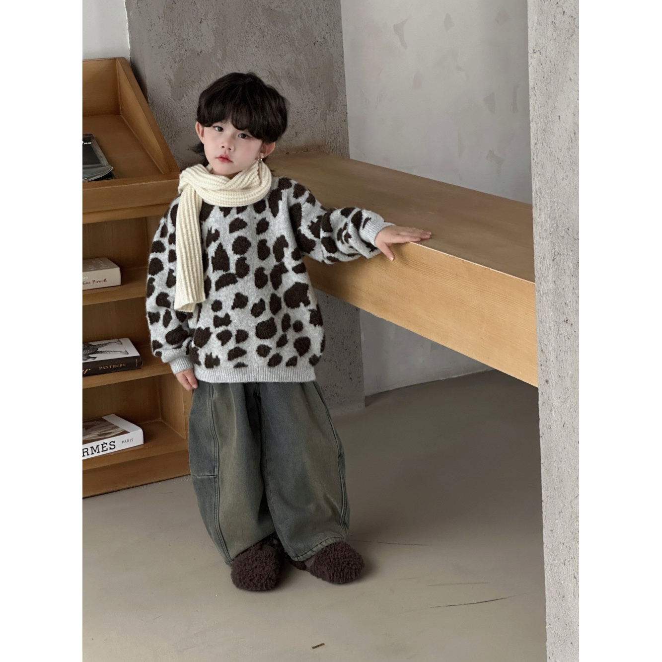 in 爱:mt25冬儿童慵懒风宽松浣熊绒毛衣男童时髦豹纹加厚毛衣116