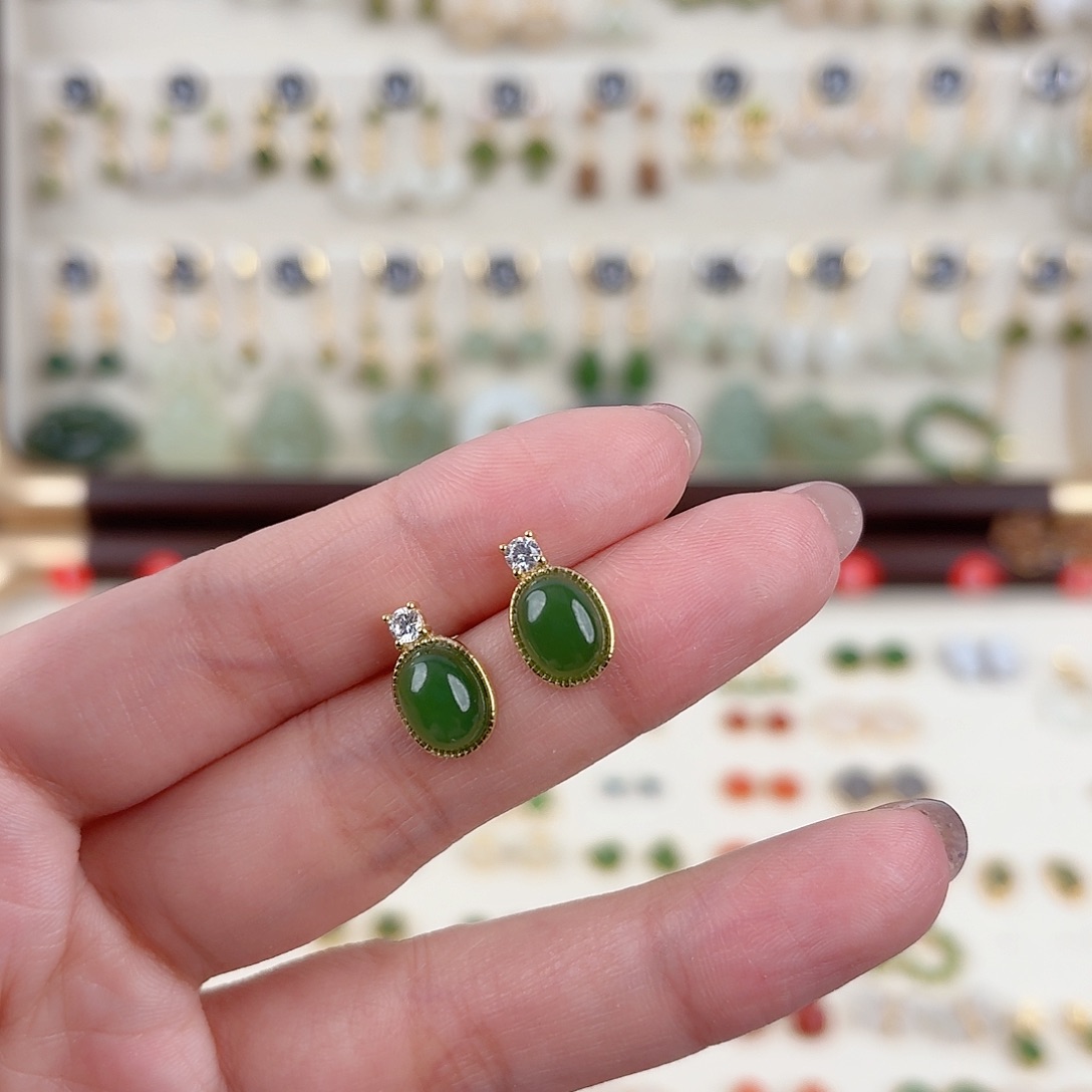 银S925镶嵌和田玉耳饰