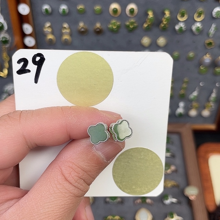 和田玉耳饰银S925镶嵌和田玉29