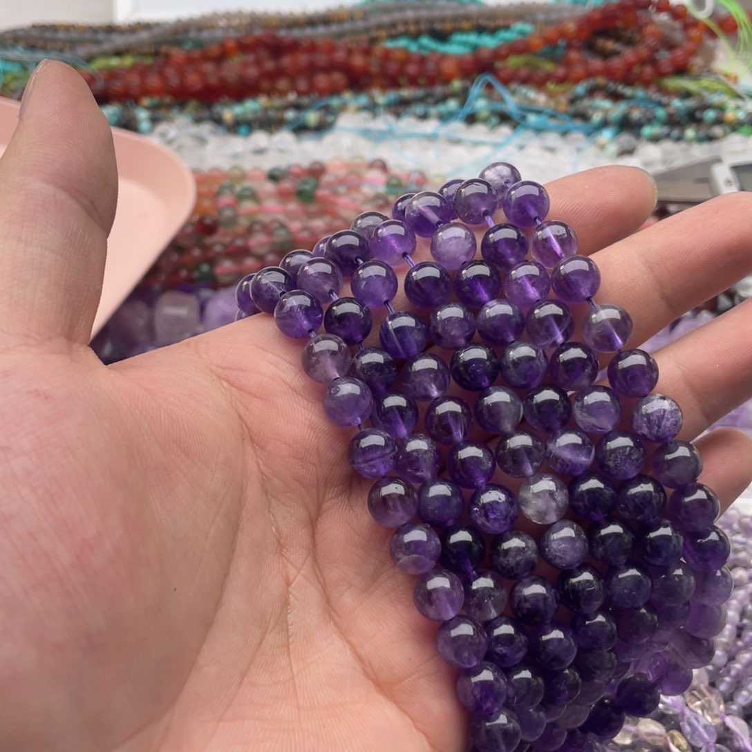 玛瑙/玉髓未镶嵌珠宝半成品一条装卡8mm乌拉圭紫水圆珠