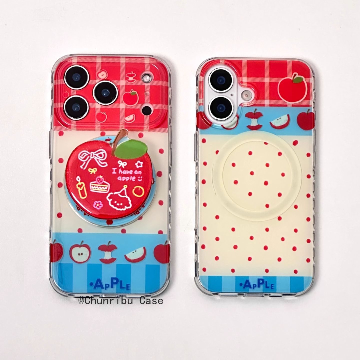 韩系撞色红波点格纹拼接适用苹果17/16promax手机壳磁吸15/14