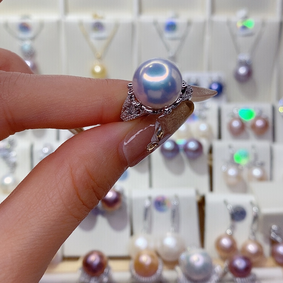 肥***妞银S925镶嵌戒指淡水珍珠12➕
