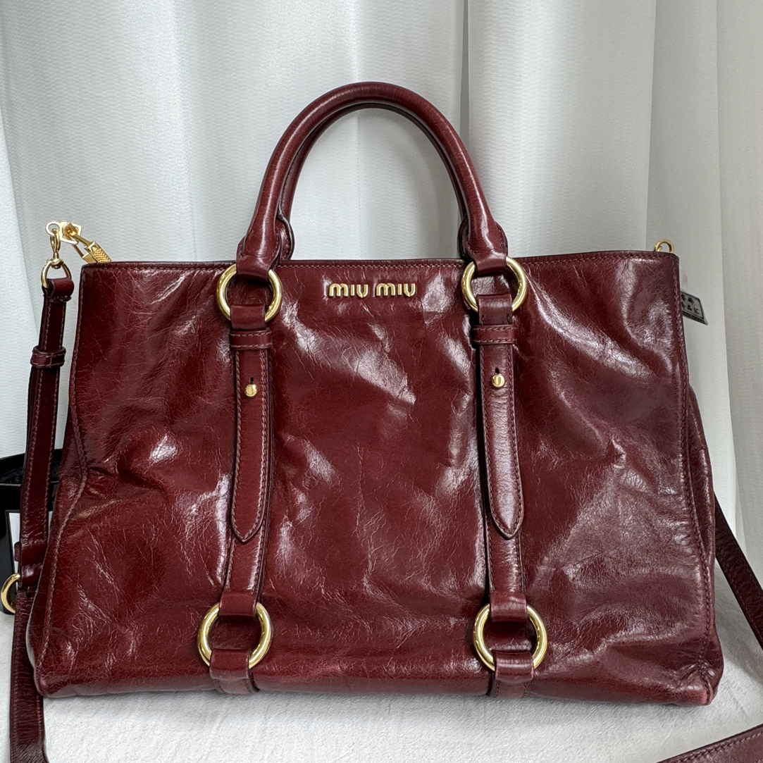 99新 MIU MIU/缪缪 红色金圆环中古机车包手提单肩斜挎包