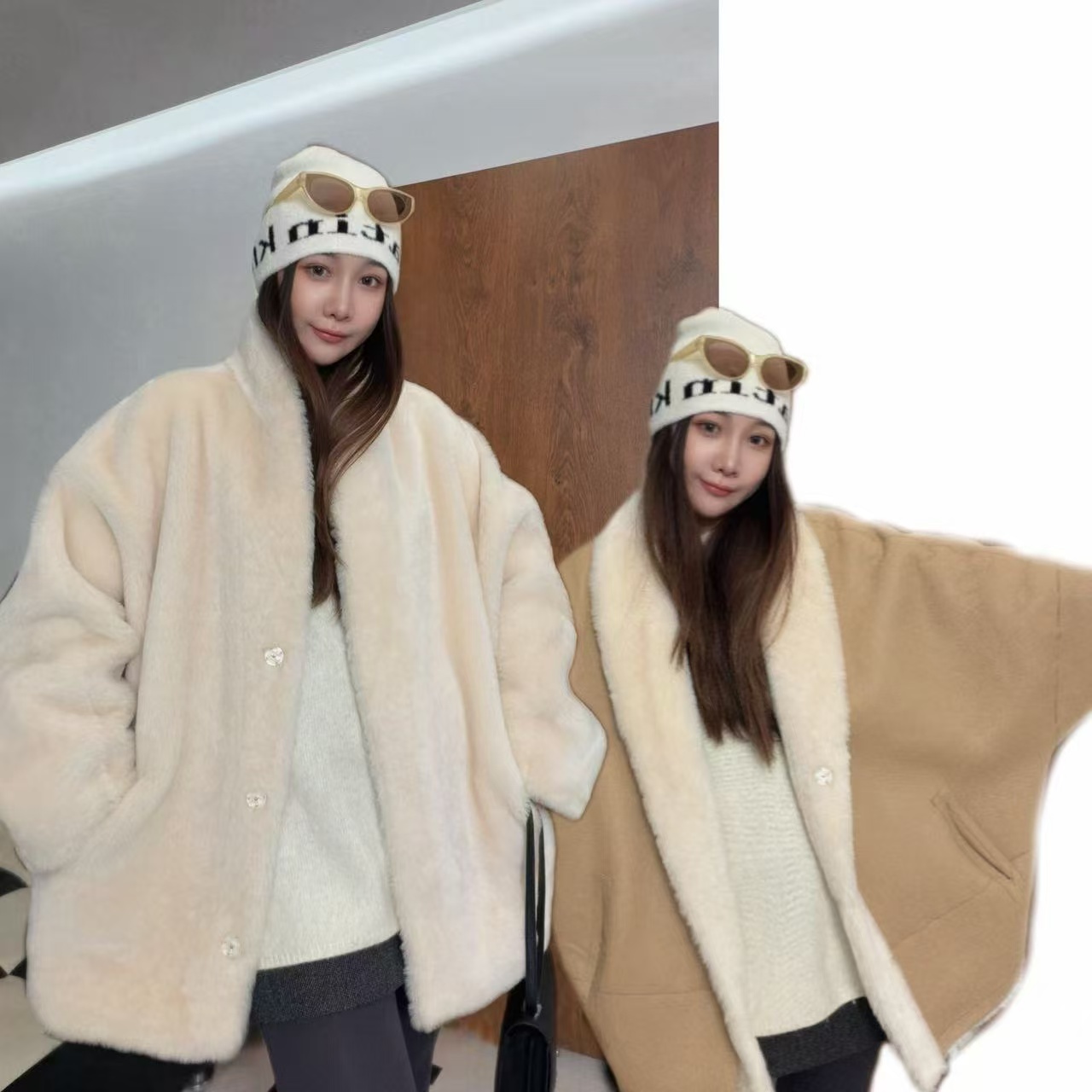 HERDERS 短款V领皮毛一体外套 52168