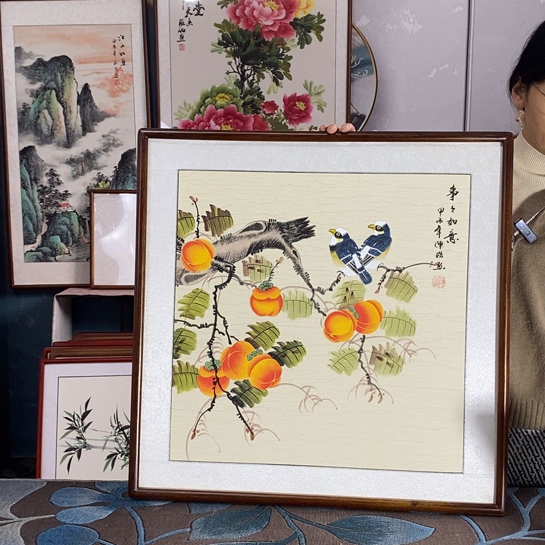 国画手写手绘带框包邮国画作品62✖️62