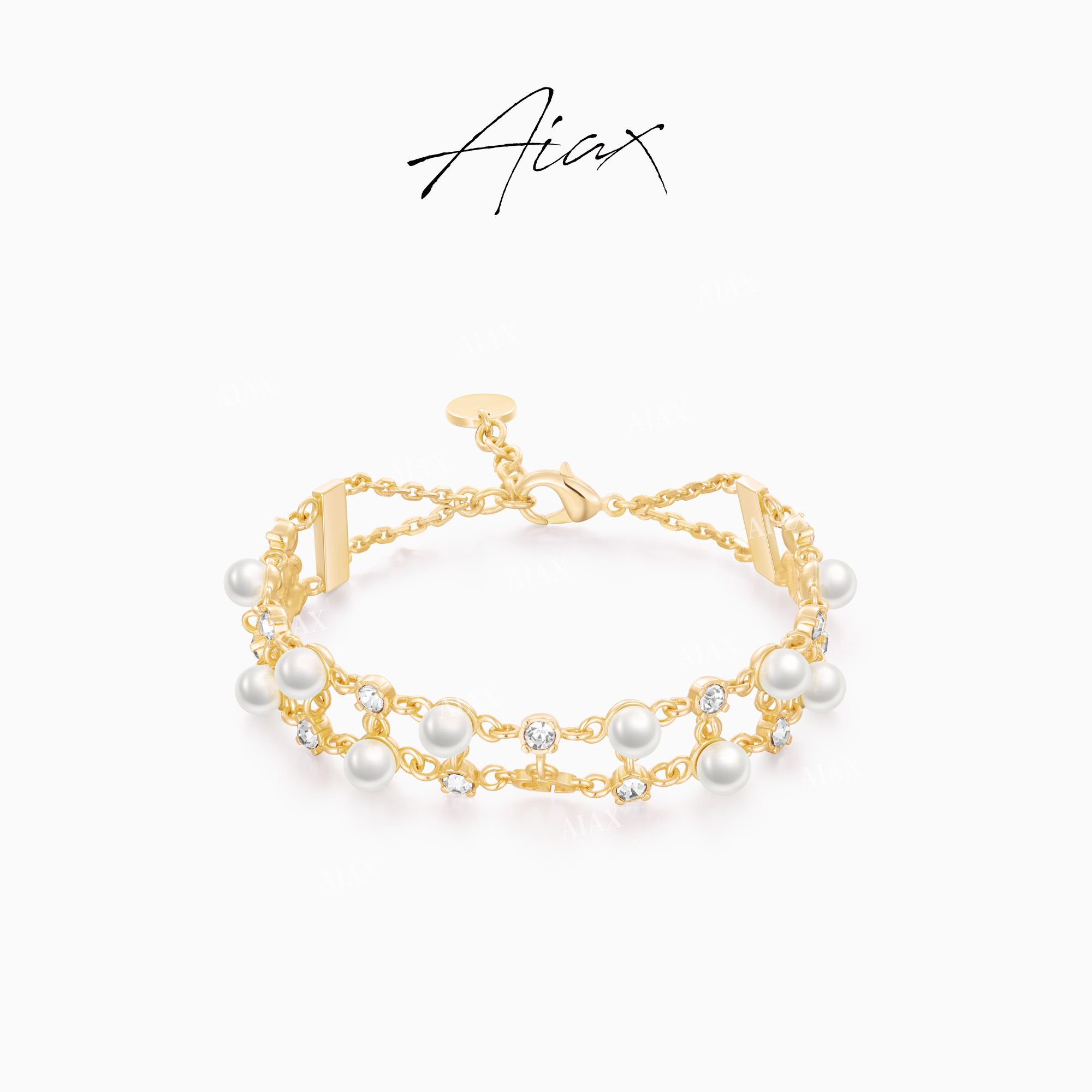 AIAX 镀K金 轻奢气质时尚百搭精致双链珠珠手链TSS7851