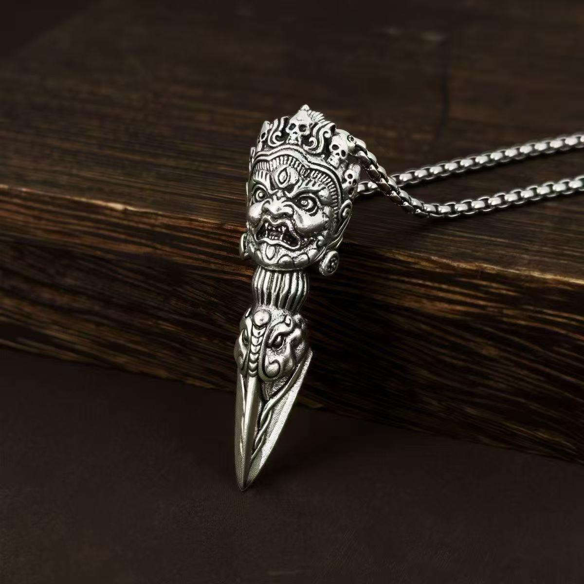 合金吊坠 吾岸樊霄同款项链男女大黑天吊坠藏式降魔杵毛衣链