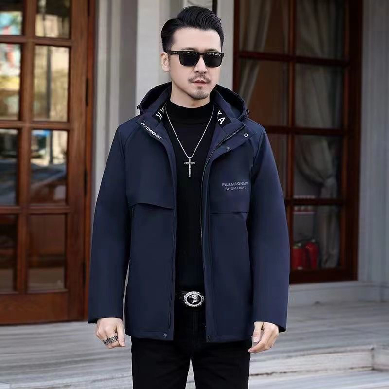 冬季派克服男士新款加厚保暖外套可脱卸内胆可拆连帽男装御寒