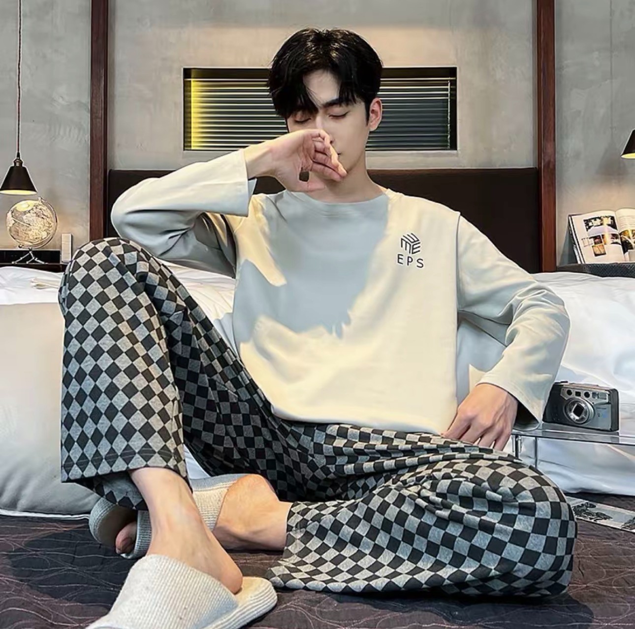 100%纯棉睡衣男士春秋季长袖长裤新款大码青少年可外穿家居服套装