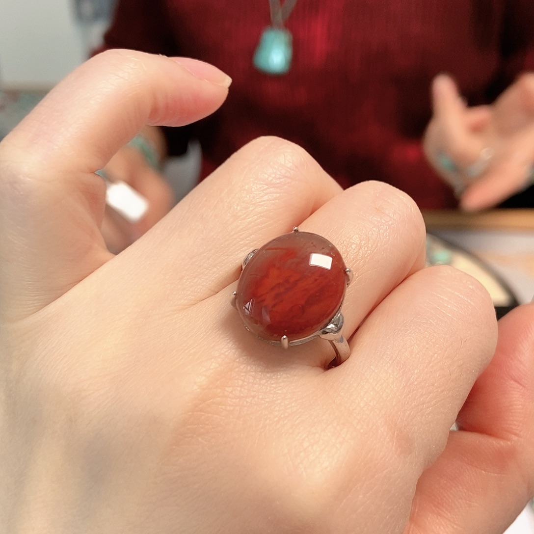 南红玛瑙银S925镶嵌珠宝奇石