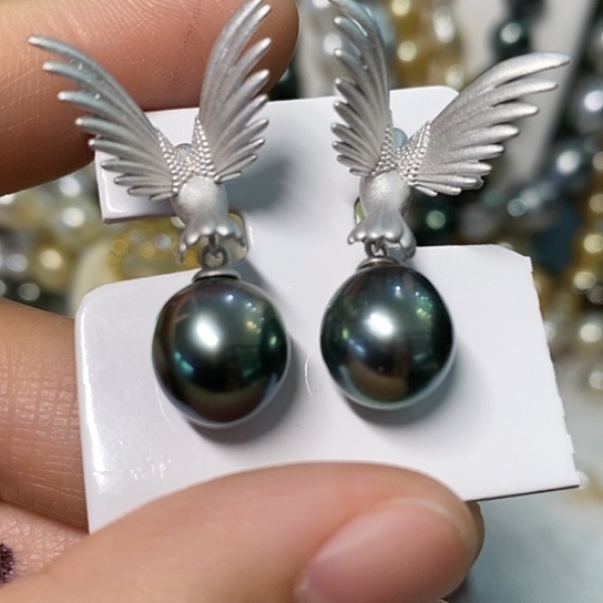 海水珍珠耳饰银S925镶嵌10-11