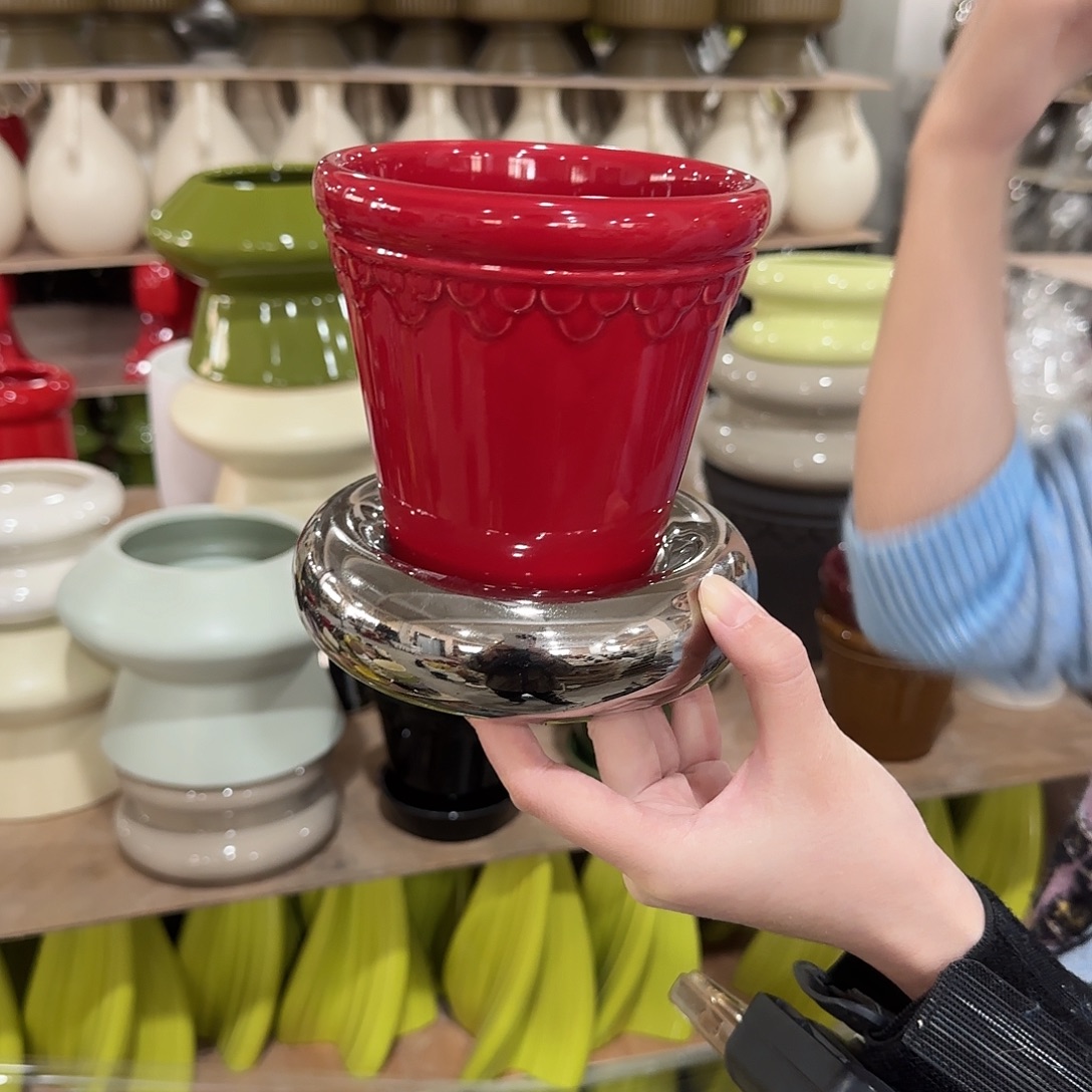 b4红色带银托花盆花盆花盆