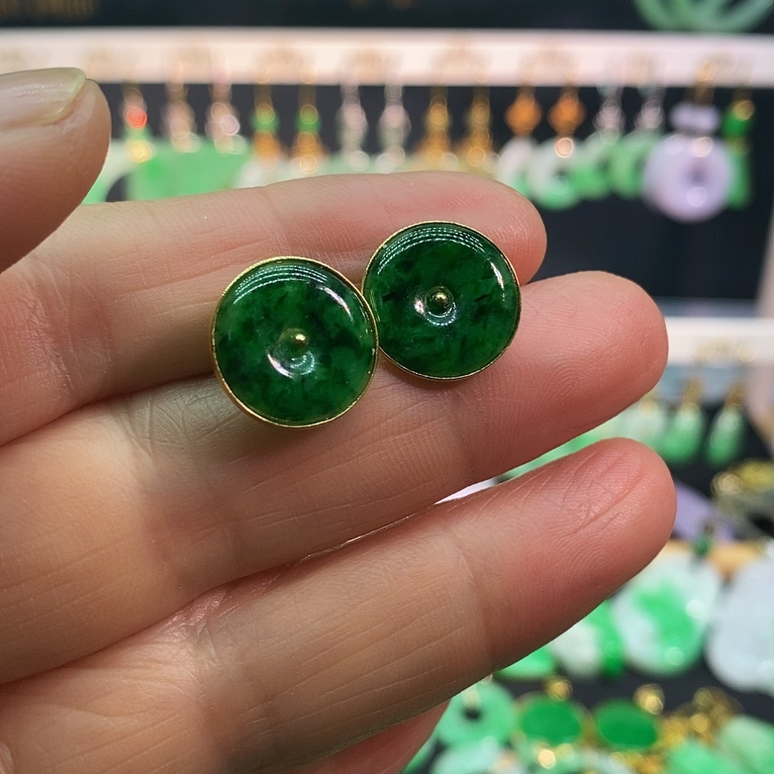 翡翠18K金镶嵌耳饰耳饰