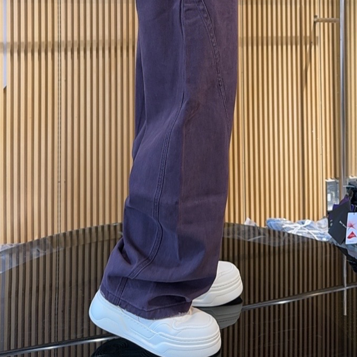 花火鸟秋季新款紫色男士弯刀宽松牛仔裤中腰6621