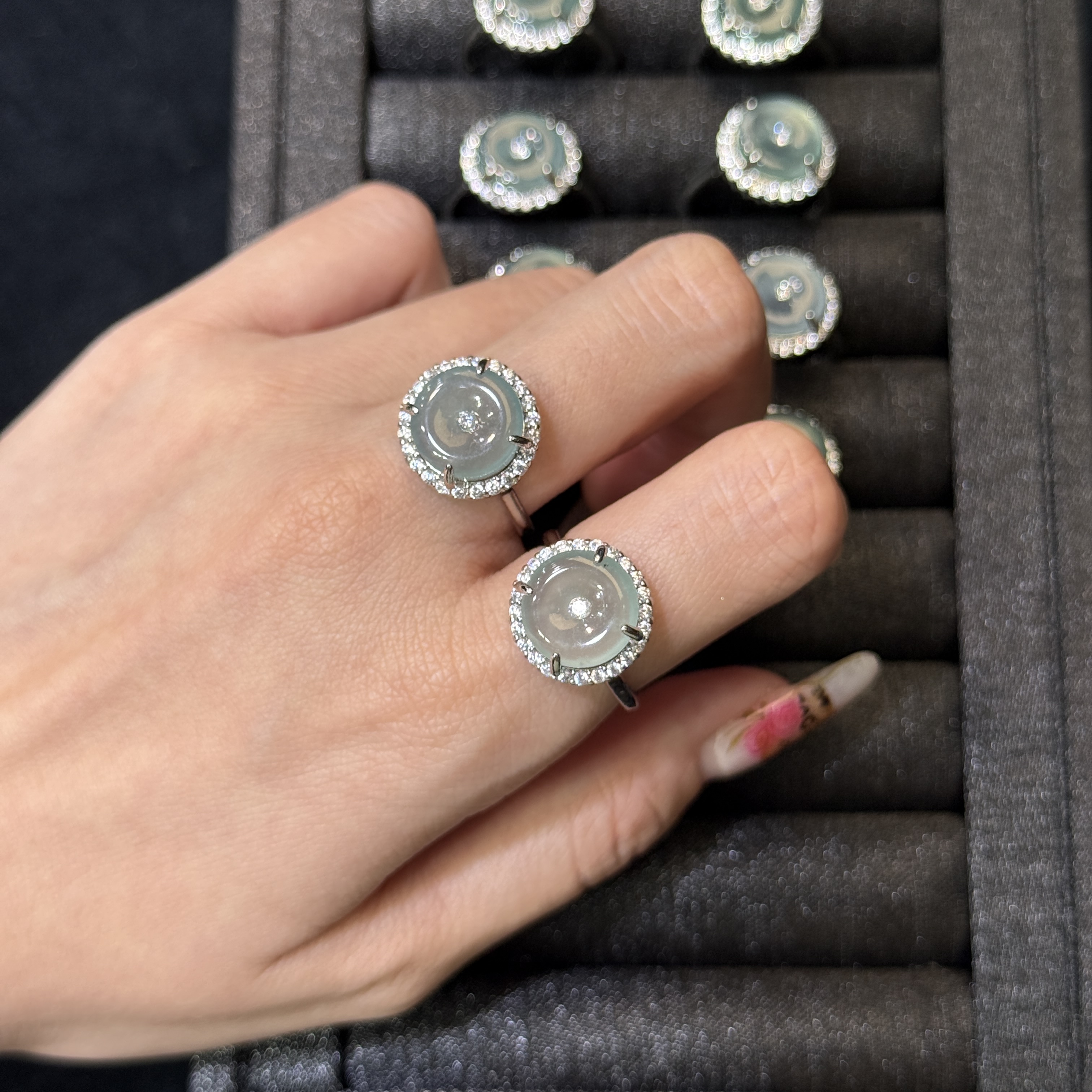 【红旭玉麟】天然翡翠A货蓝水平安扣戒指开口戒 轻奢多样性发一件