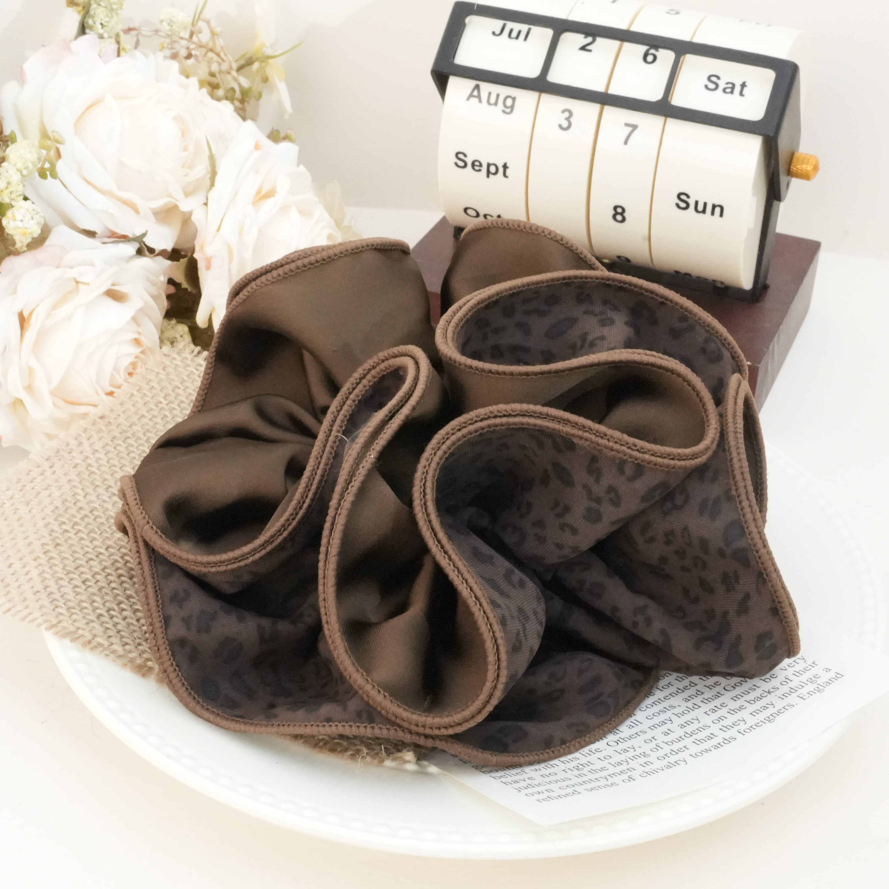 FNQ625豹纹复古风大肠发圈时尚百搭气质发饰