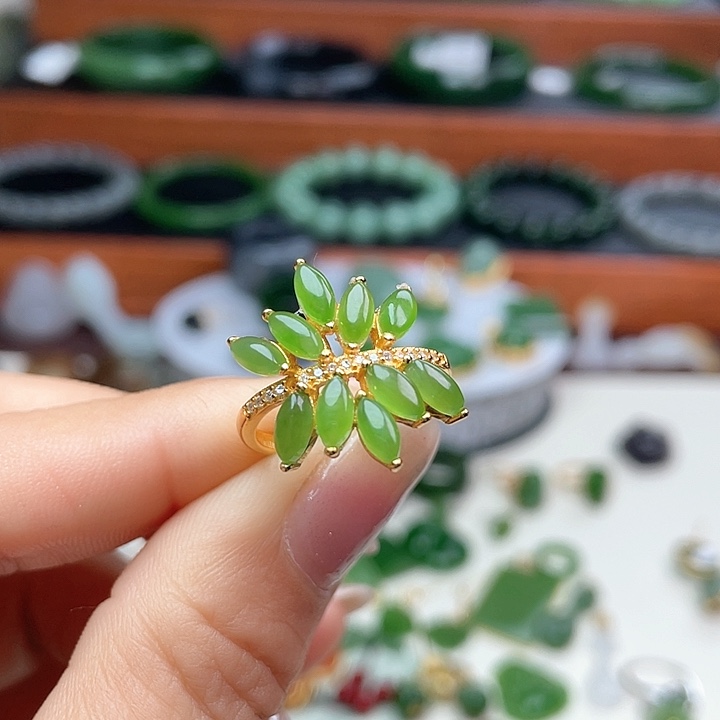 和田玉（糖玉）戒指银S925镶嵌