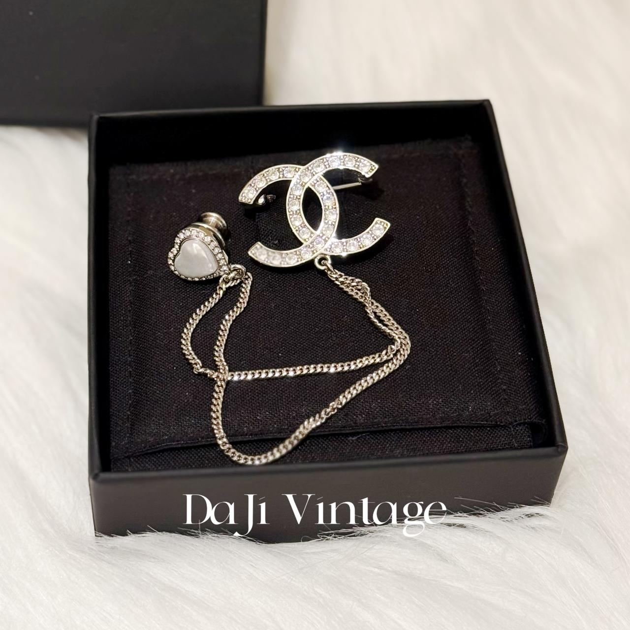 99新 Chanel/香奈儿 大吉中古/香奈儿桃心水钻链条双c耳钉