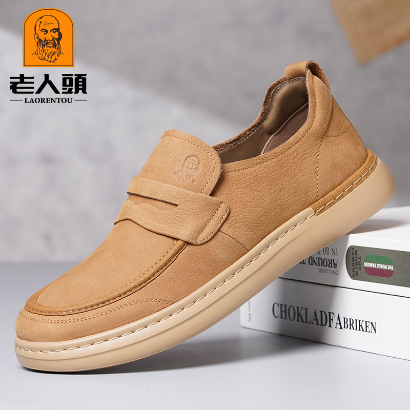 老人头男鞋真皮2025春季新款商务休闲皮鞋男软底一脚蹬单鞋驾车鞋