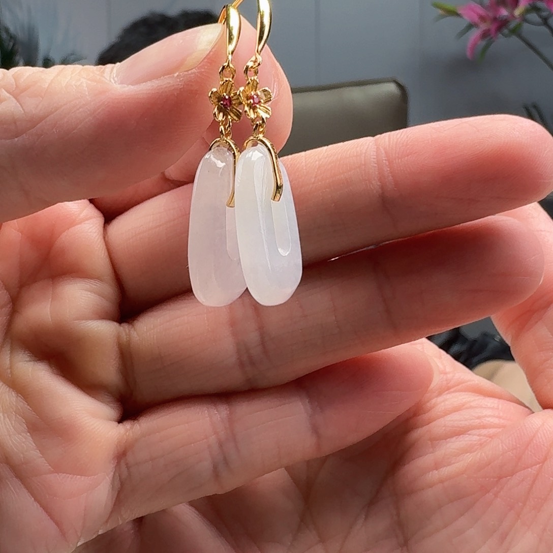 翡翠耳饰银S925镶嵌天然