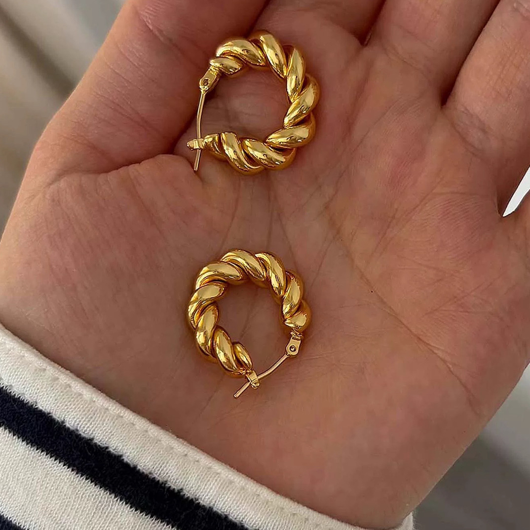 欧美ins风意大利进口硬k耳环18k金双扭麻花百搭时尚款多款发其一