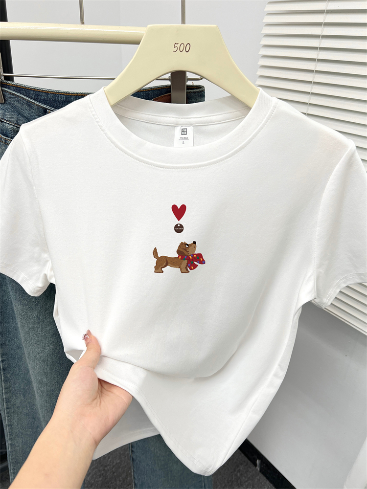 夏2025新款韩版设计感减龄印花正肩短袖t恤女装大码百搭洋气上衣