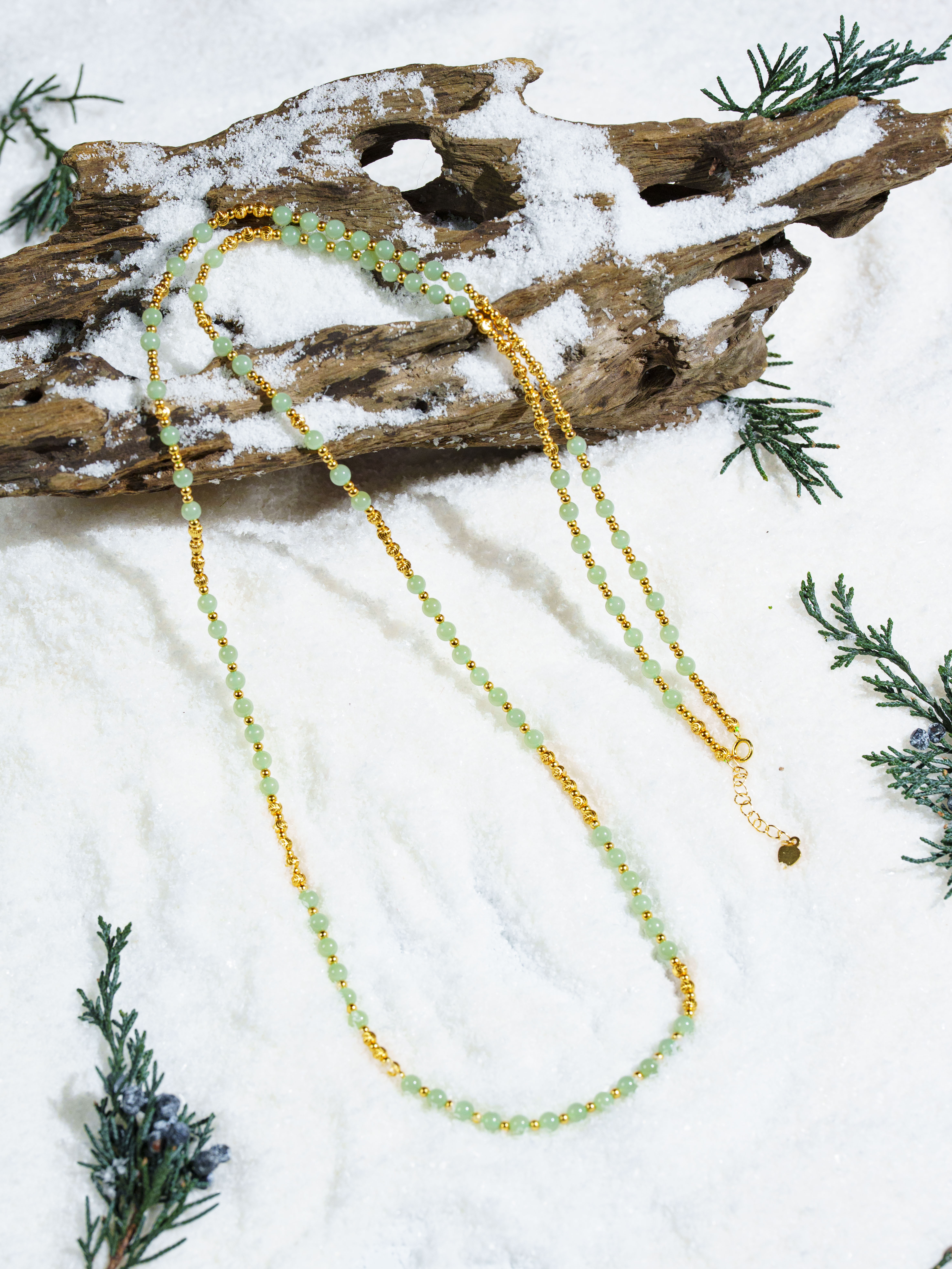 【新人必入】粉青圆珠和田玉长珠链3.5m+（925）D5201