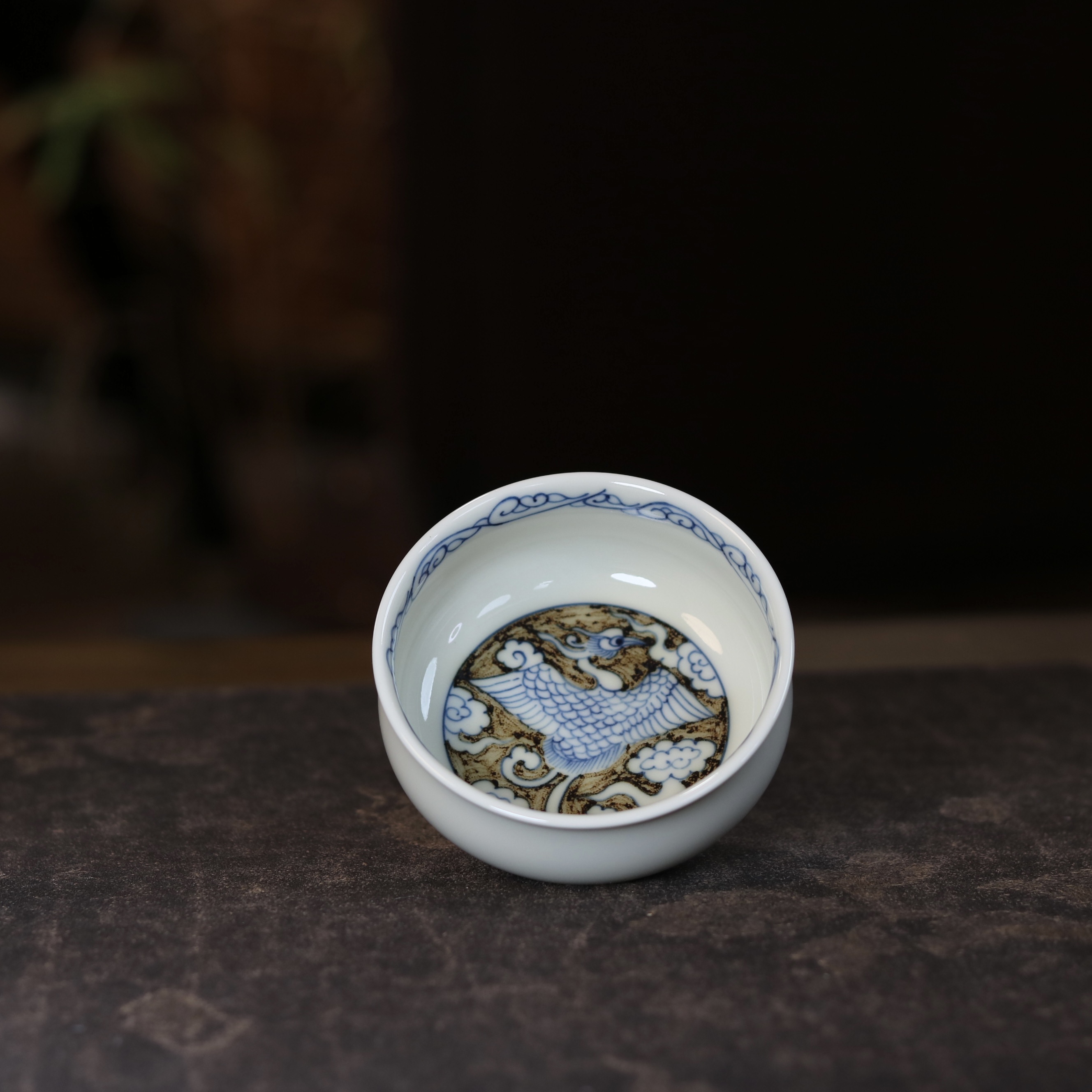 立勤堂 景德镇手绘釉里金凤凰炉式杯茶杯主人杯 75cc