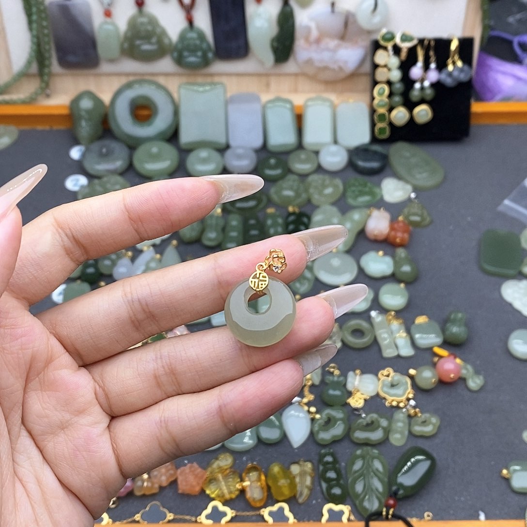 和田玉银S925镶嵌吊坠(不含链)