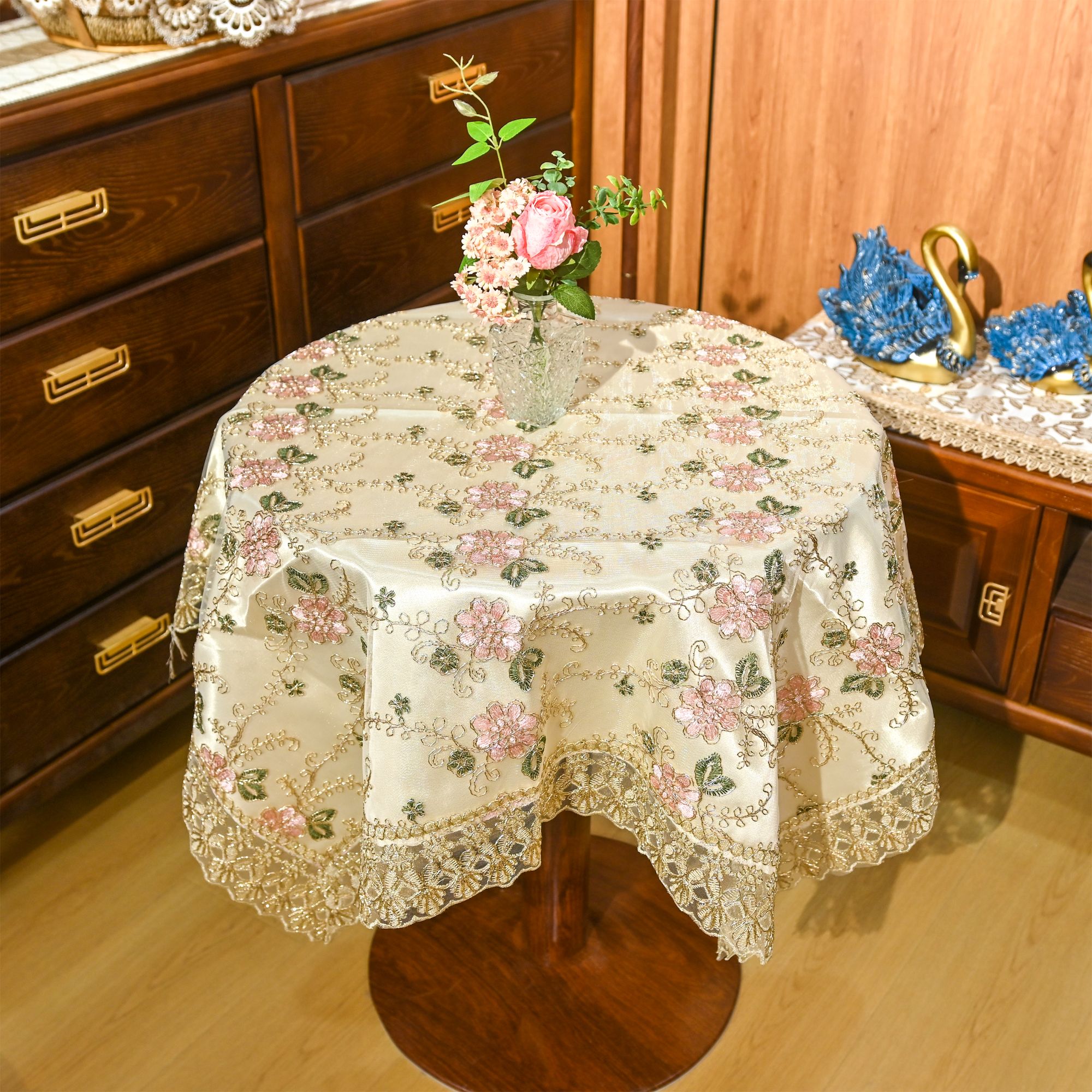 D02 金粉(110X110cm方）电视机盖巾50-55寸，方桌圆桌60-80厘米盖巾