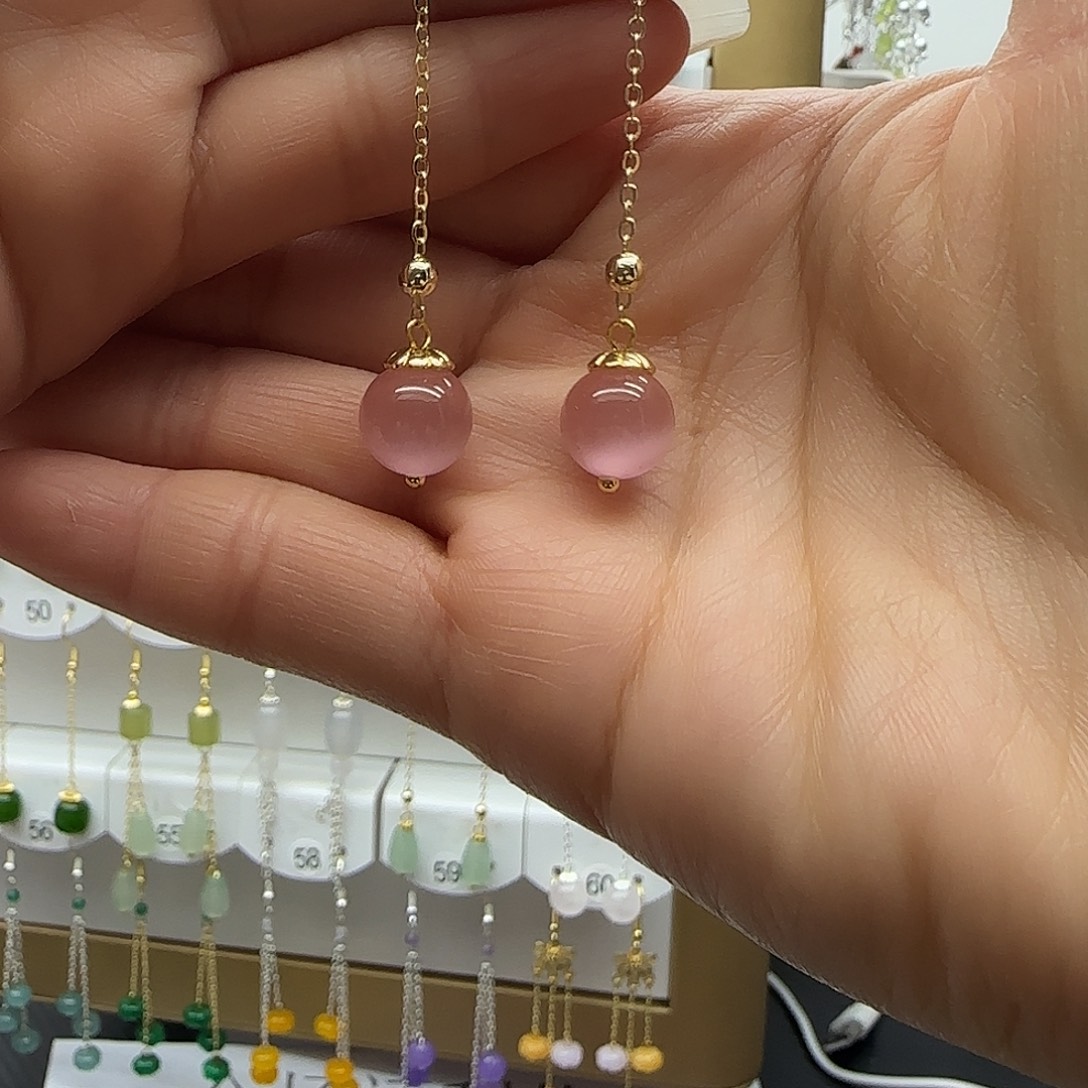 石英质玉（非洲翠）合金耳坠