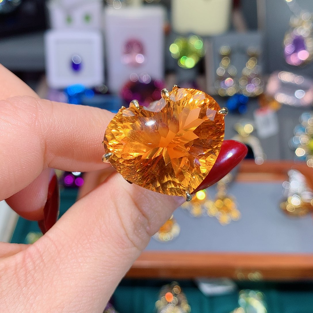 黄晶戒指银S925镶嵌戒指