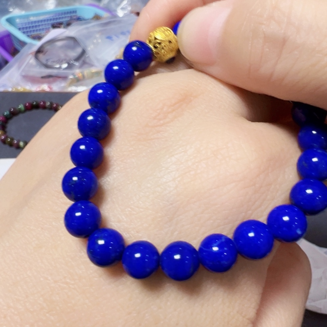 青金石银S925镶嵌手链7mm