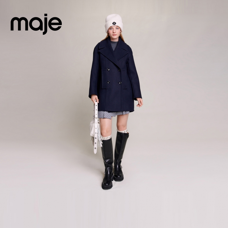 流光风|Maje女装高级感双排扣羊毛混纺宽松毛呢外套MFPOU01078