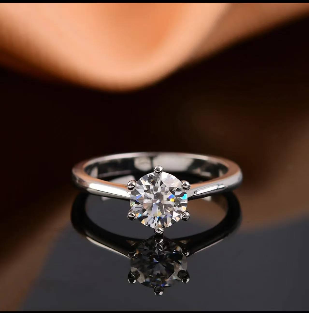 925银莫桑石戒指 925银莫桑石戒指【周家六爪款0.5-5克拉】时尚经典