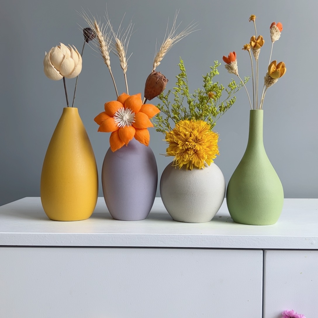 摆件陶瓷小花瓶摆件含花总高约20-30cm