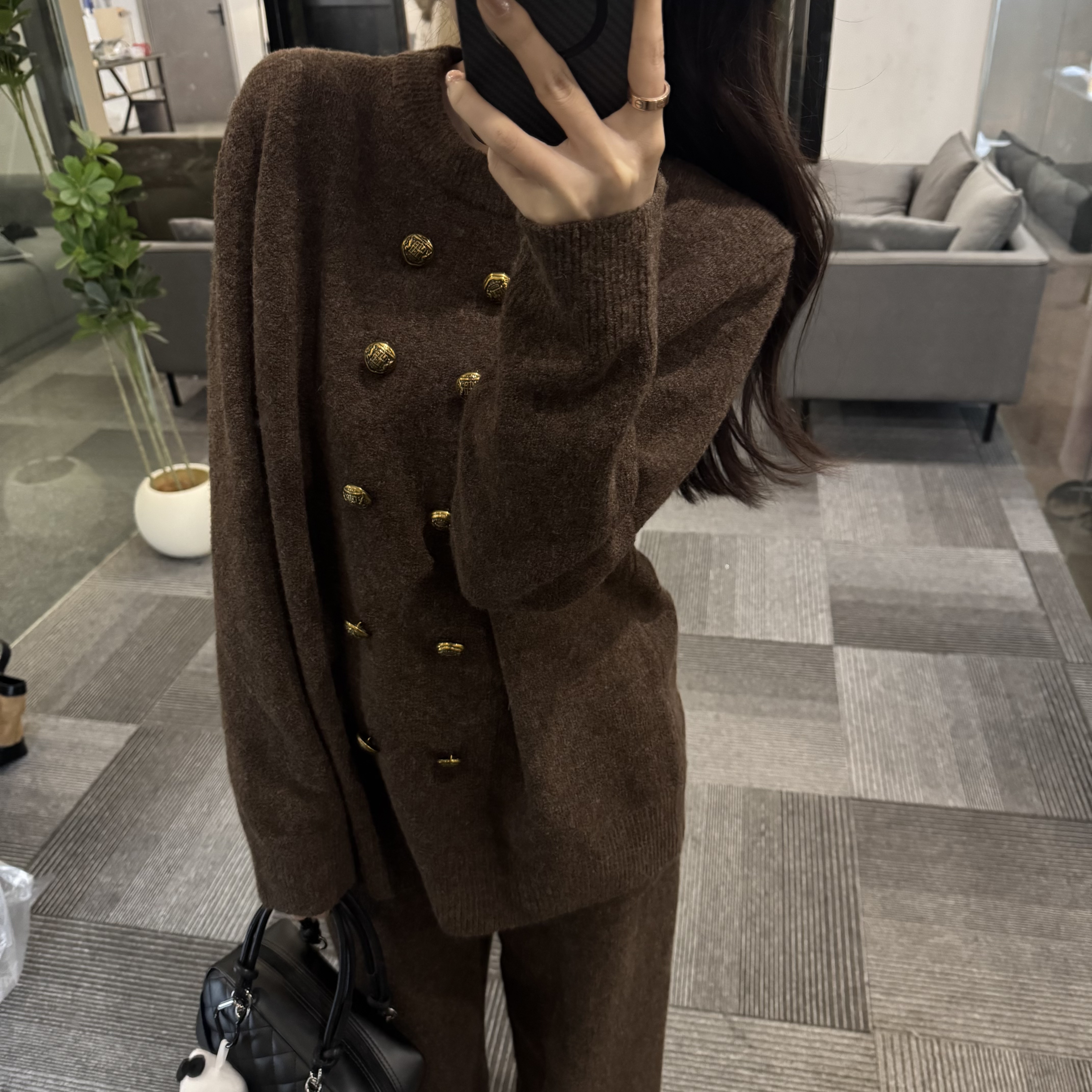 【OS&oneshow】宽松显瘦休闲慵懒风毛衣阔腿裤冬季穿搭套装女两件套