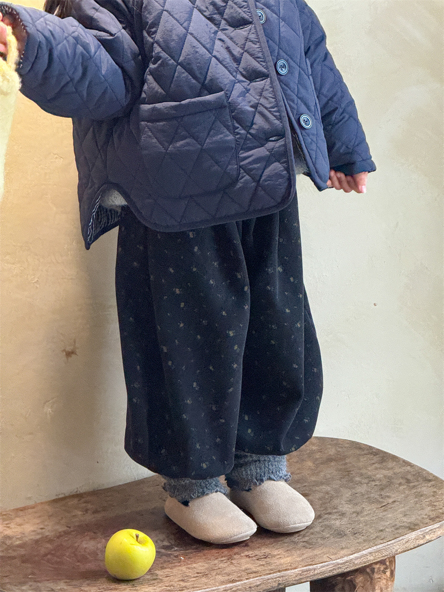 小碎花冬季加绒牛仔裤加厚女童休闲裤束脚加厚