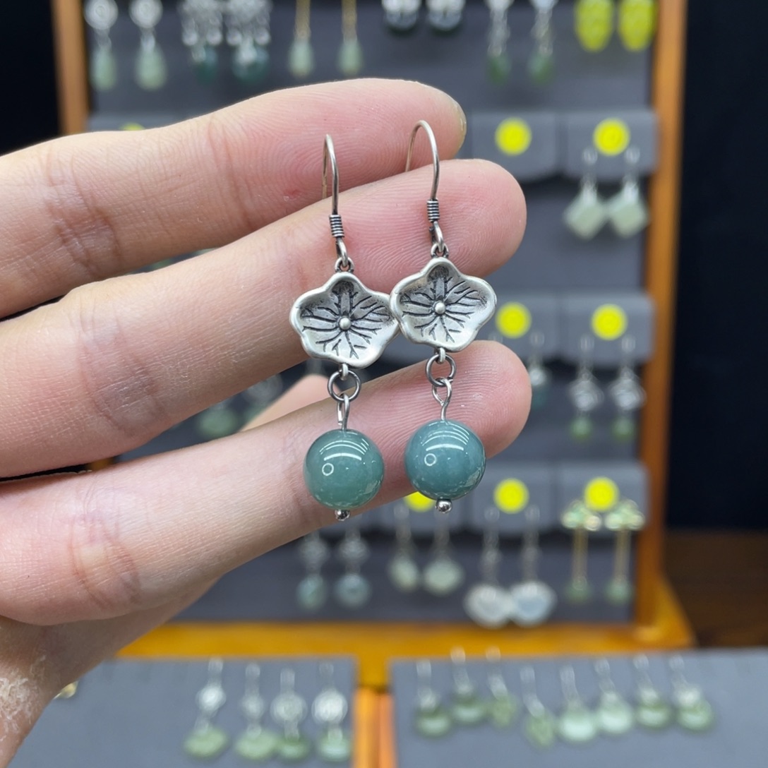 翡翠银S925镶嵌耳饰