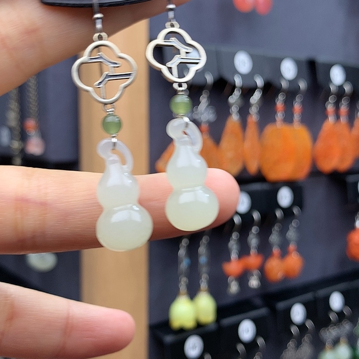 和田玉耳饰银S925镶嵌J****a