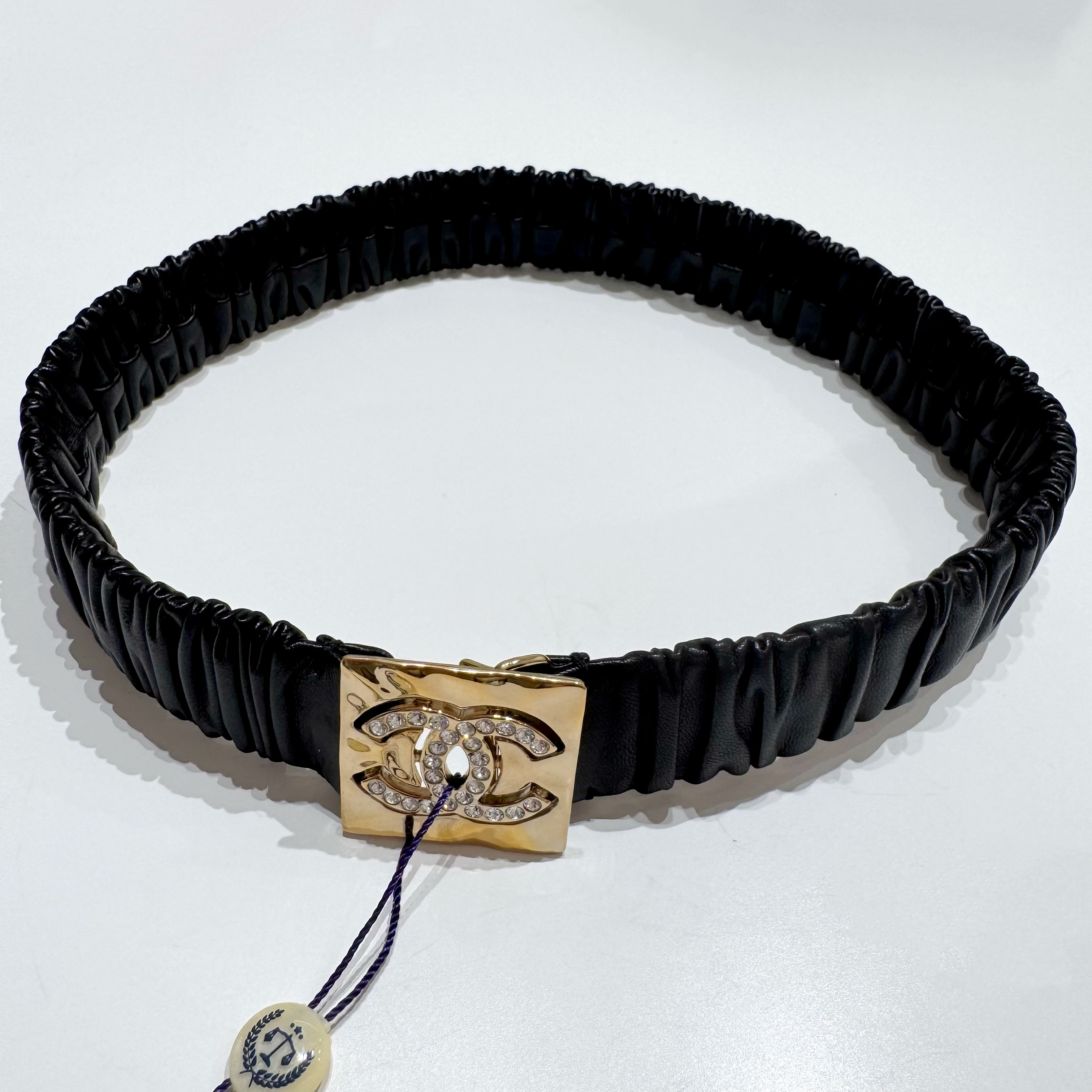 95新 Chanel/香奈儿 Chanel22s皮褶皱方形带钻双c腰带81013507