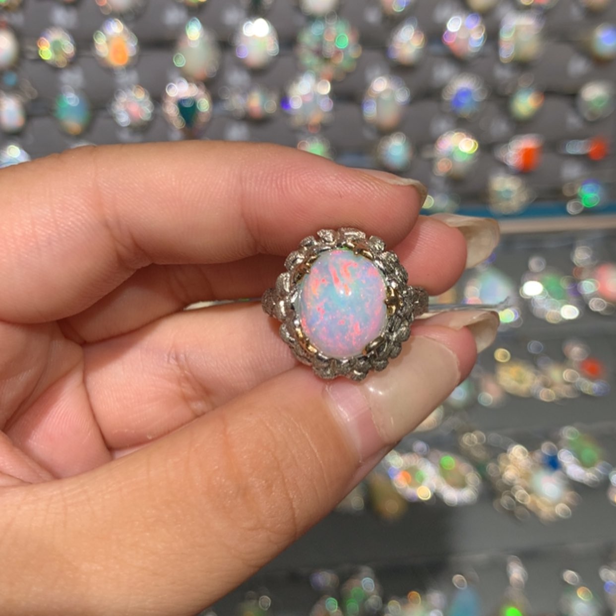 【闪购商品】银S925镶嵌欧泊欧泊戒指l